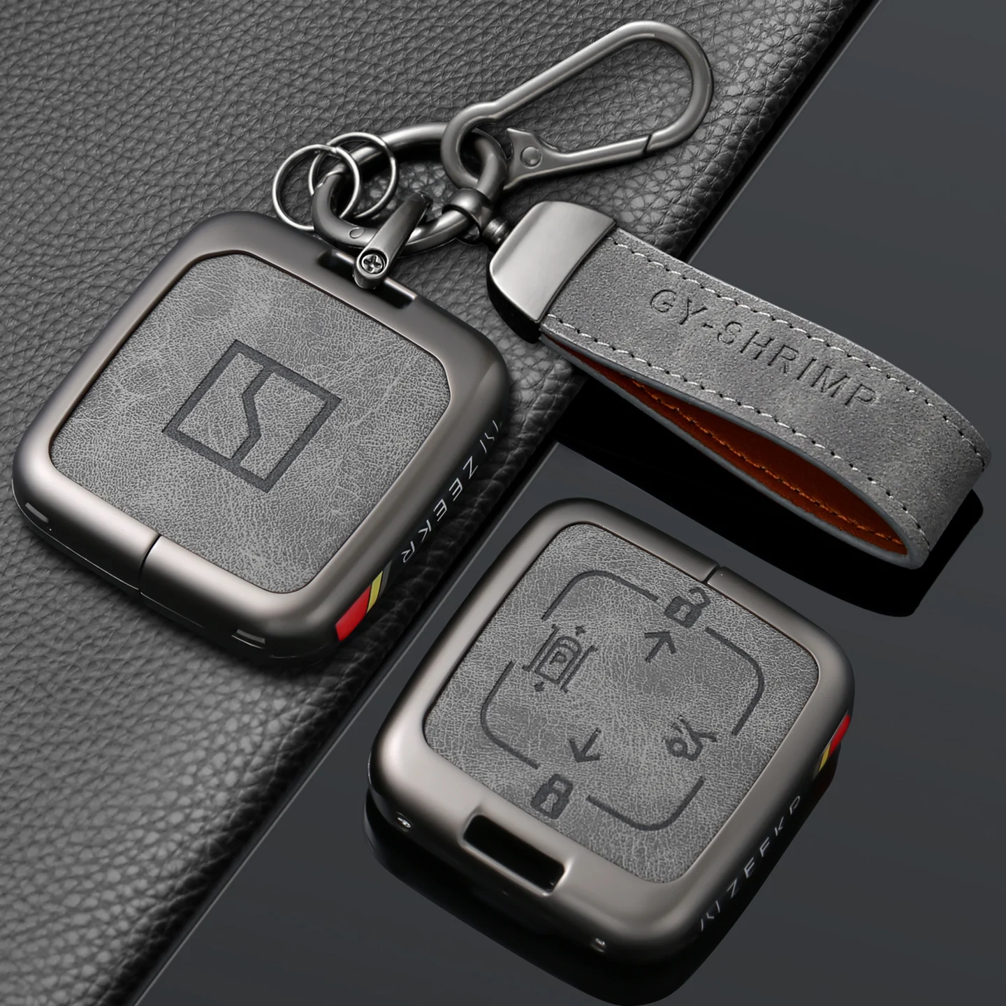 Autozubehör Zinklegierung Leder Schlüsselhülle Halter Kette für ZEEKR Zeekr 7X 2024 2025 Smart Remote Schlüsselschutzhülle – Detail 6