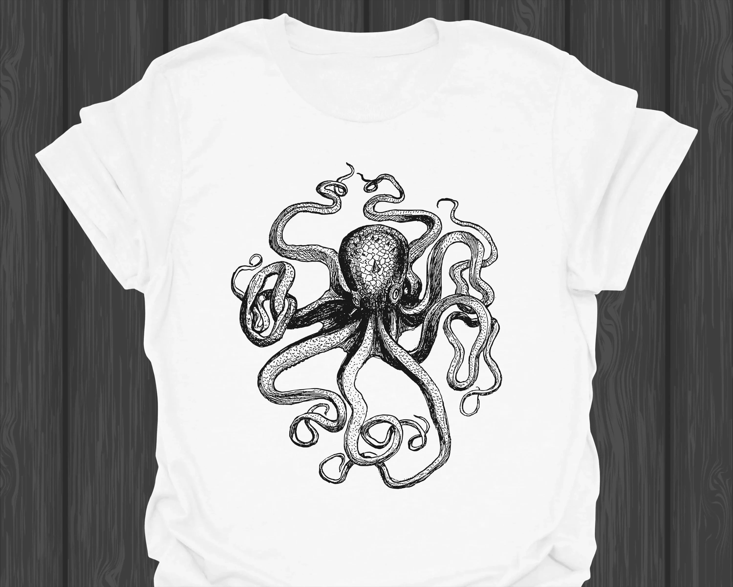 

Винтажная футболка Kraken, рубашка в стиле ретро с дизайном осьминога, идея морского подарка для любителей морского моря, футболка с рисунком морского кальмара для любителей океана