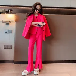 Girls Suits Spring 2024 Vest Blazer Jacket Trousers 3 Pcs School Teens Children Clothing Set Casual Kids Outfits 13 14 15 Years