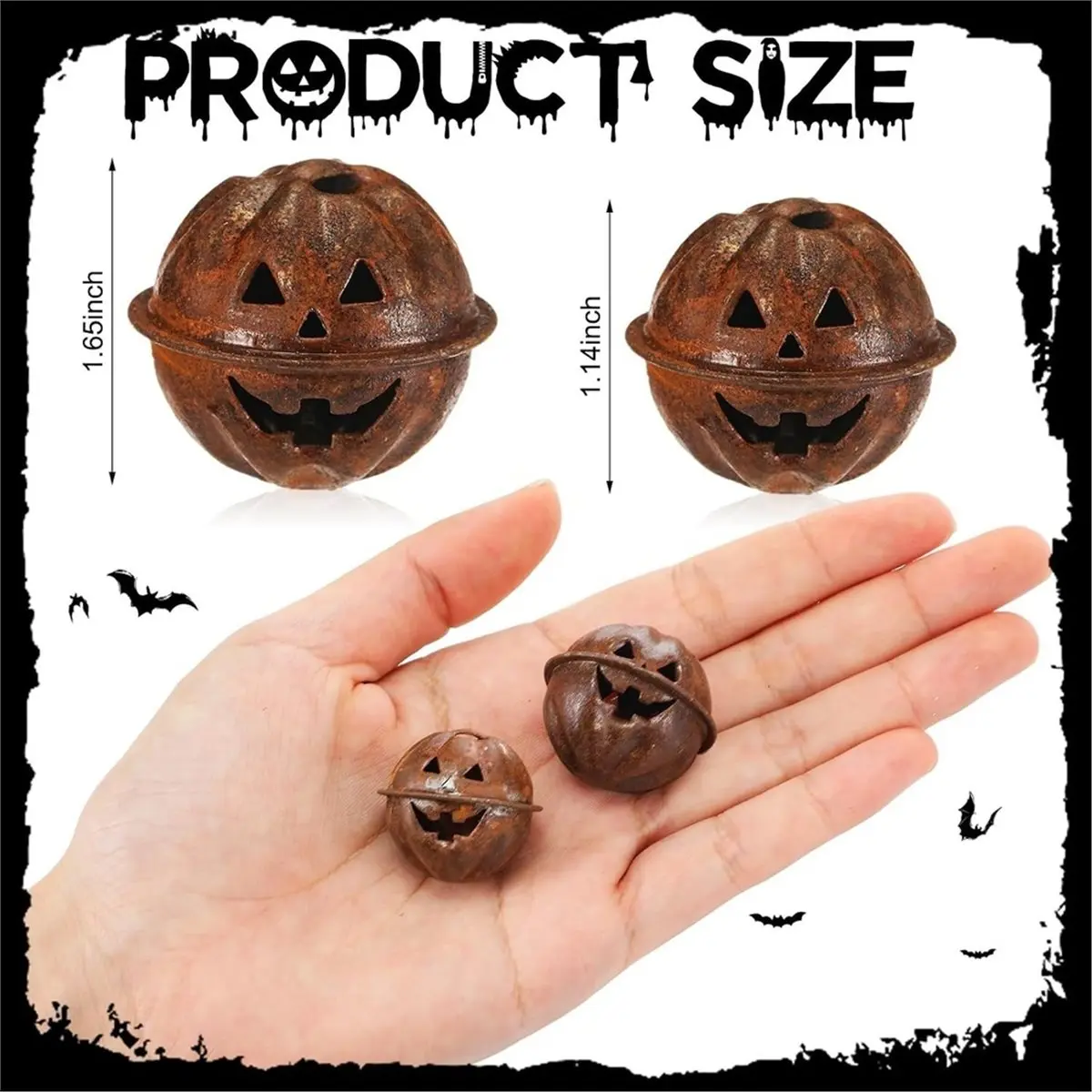 30 Pcs Halloween Pumpkin Rusted Jingle Bells Vintage Rustic Jacko-Lantern Face Design Rusty Bells for Halloween 29mm