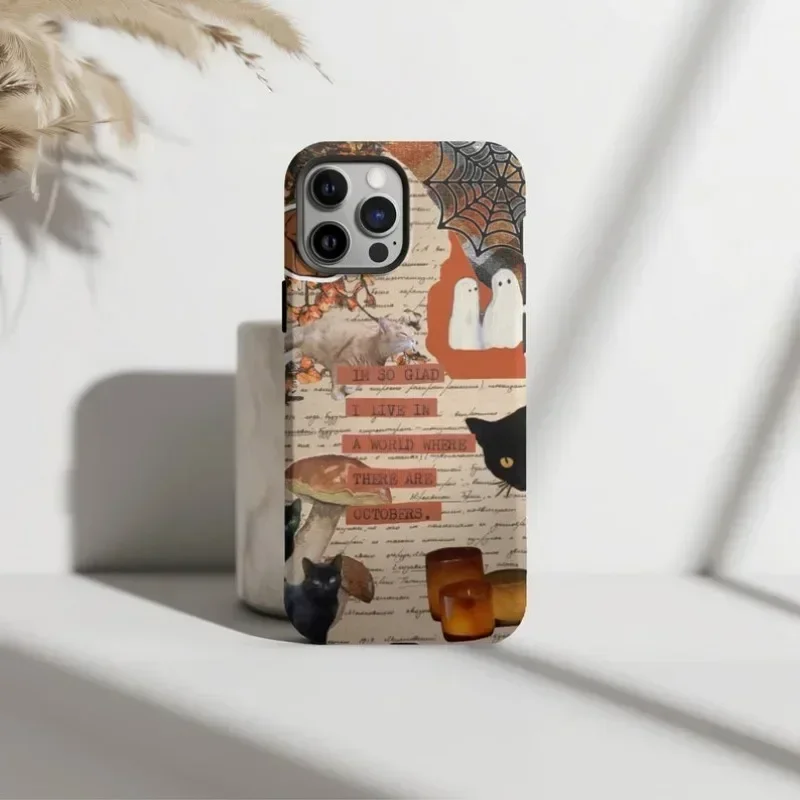 Spooky Halloween Collage Phone Case For IPHONE 16ProMax 15 14 13 12 11 PRO Plus Acrylic TPU Two in one Mobile Phone Cases