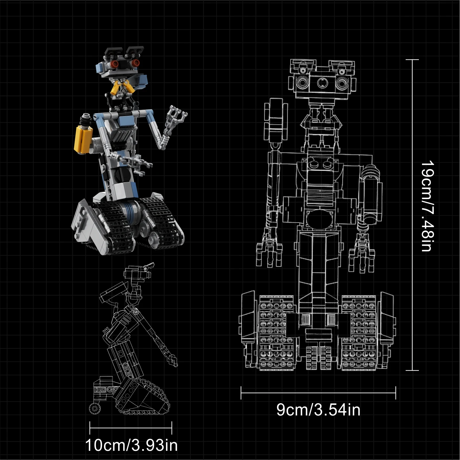 BuildMOC 조니 5 빌딩 블록 영화 피규어, 공상 과학 코미디 리드 밀리터리 로봇 조니 5 모델 키트, 어린이 선물용 DIY 장난감