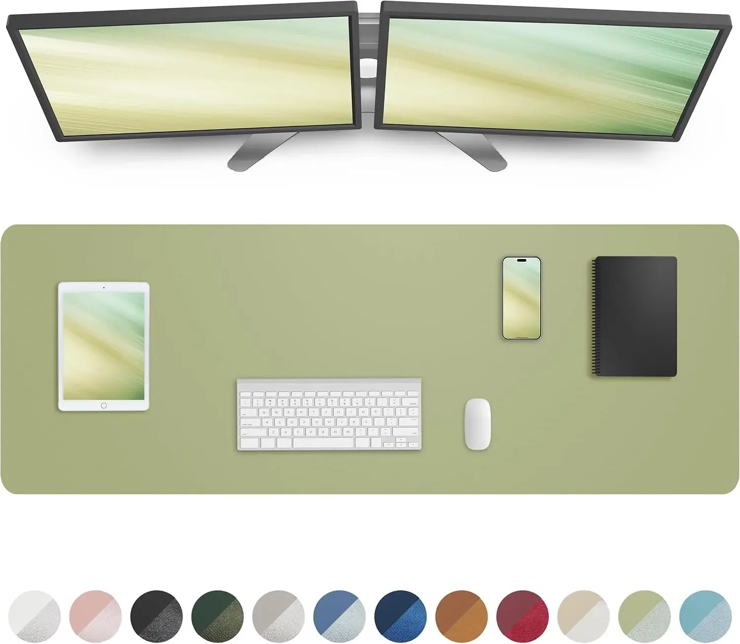 Sage Green Multicolor Option XXL Desk Mat Waterproof Non-Slip Leather Base Desk Pad Protector for Office Home Gaming Desktop
