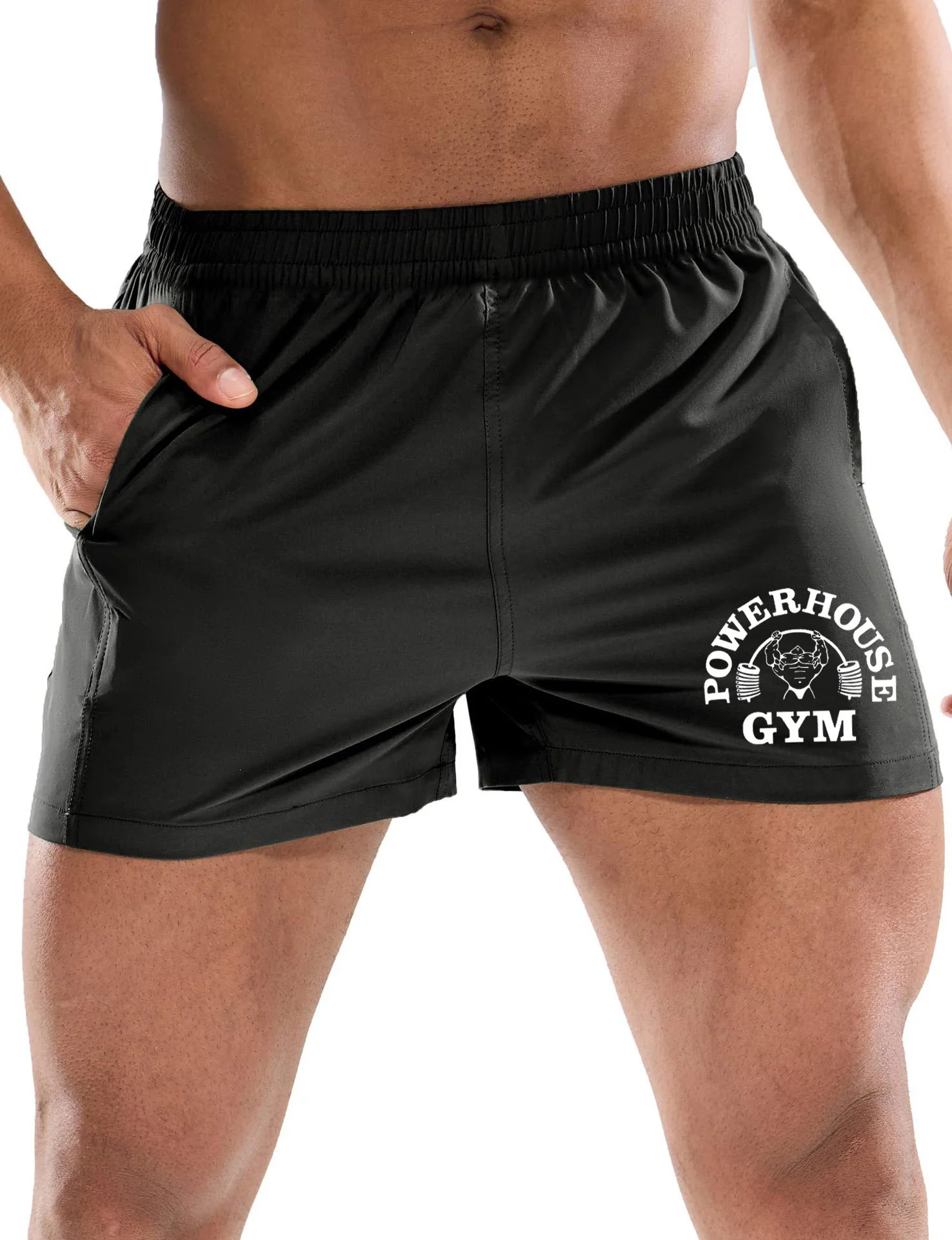 

Elegant men's shorts with weightlifting font print, comfortable and breathable, suitable for fitness and exercise