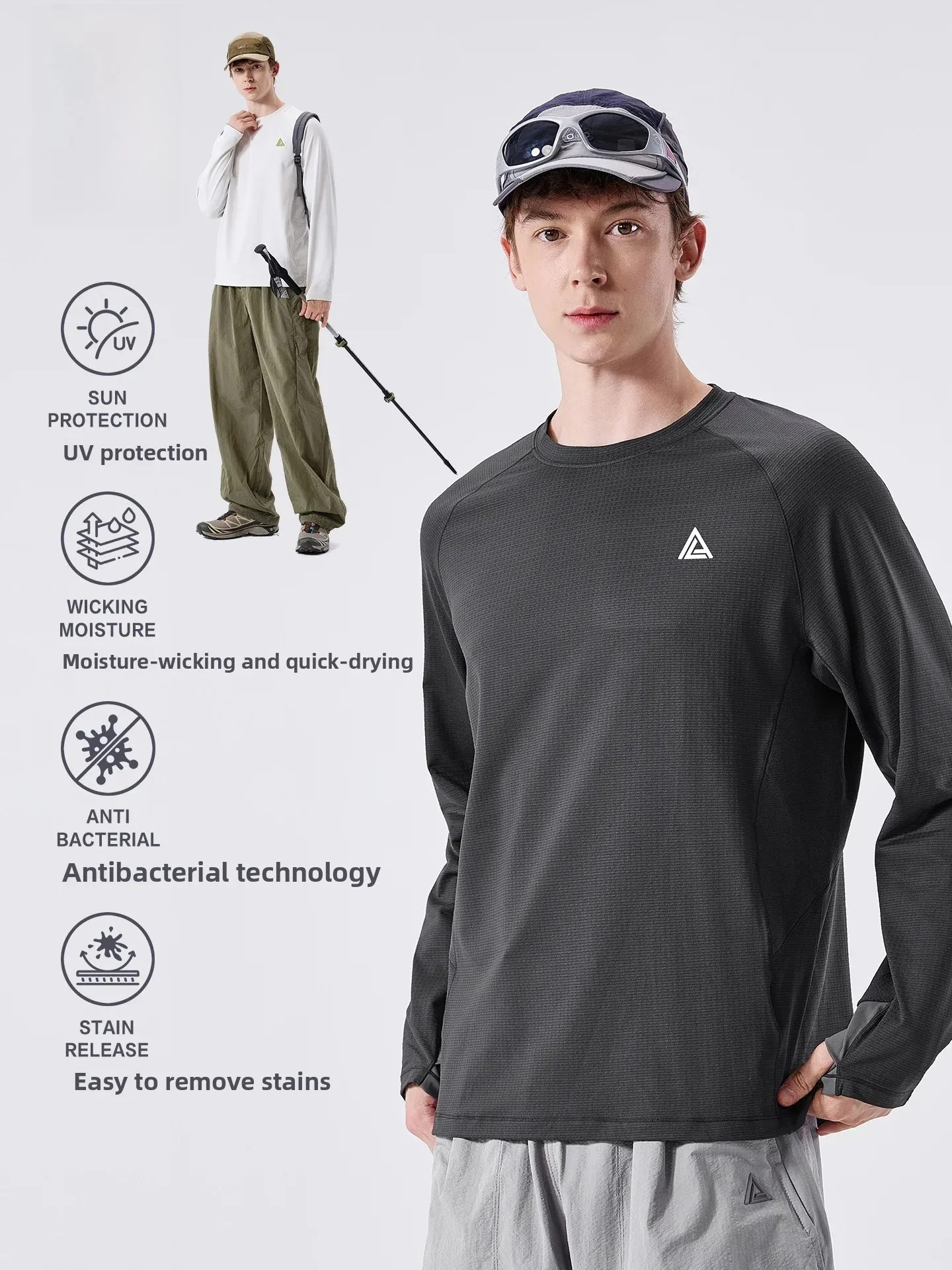 LAZY DAY Outdoor Quick Dry Long Sleeve T-Shirt Men's Moisture Wicking Cool Feeling Sports Top Polyester Fiber Standard Fit