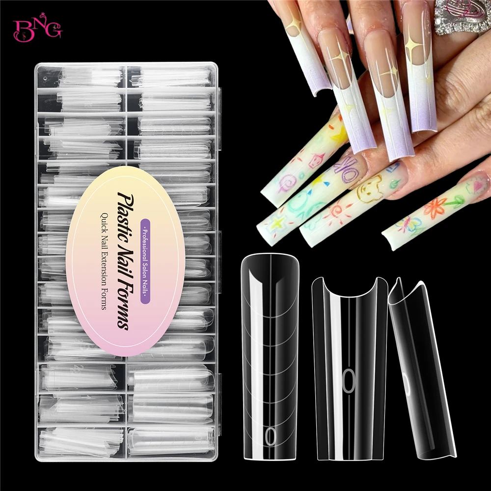 BNG 240pcs Square Nail Extensions Molds Sandwich Dual Nail Forms Reusable 15 Sizes Acrylic Poly Nail Gel Forms for Builder Gel
