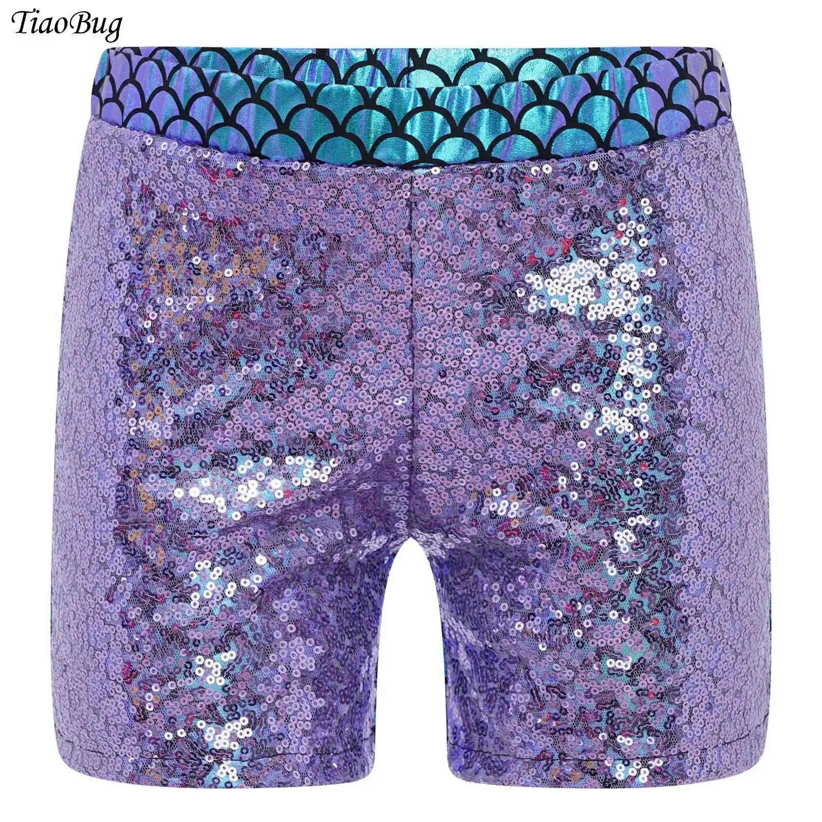 

Kids Girls Fish Scale Shorts Sparkling Sequins Metallic Elastic Waistband Short Pants Hip-hop Jazz Dance Performance Costume
