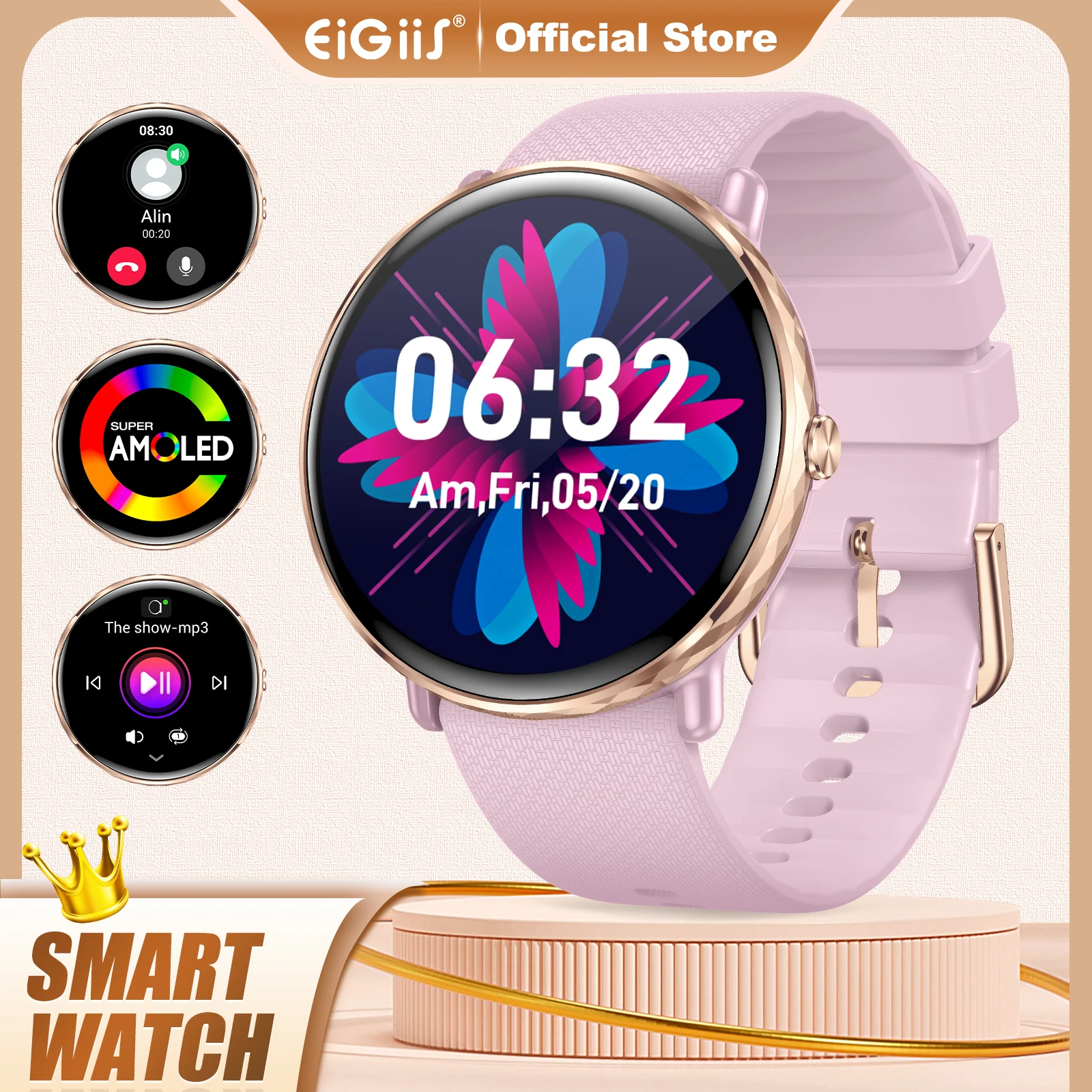 

EIGIIS Smart Watch with 1.43" AMOLED Smartwatch Answer/Make Calls 100+Sports Modes Fitness Tracker with Heart Rate Sleep Monitor