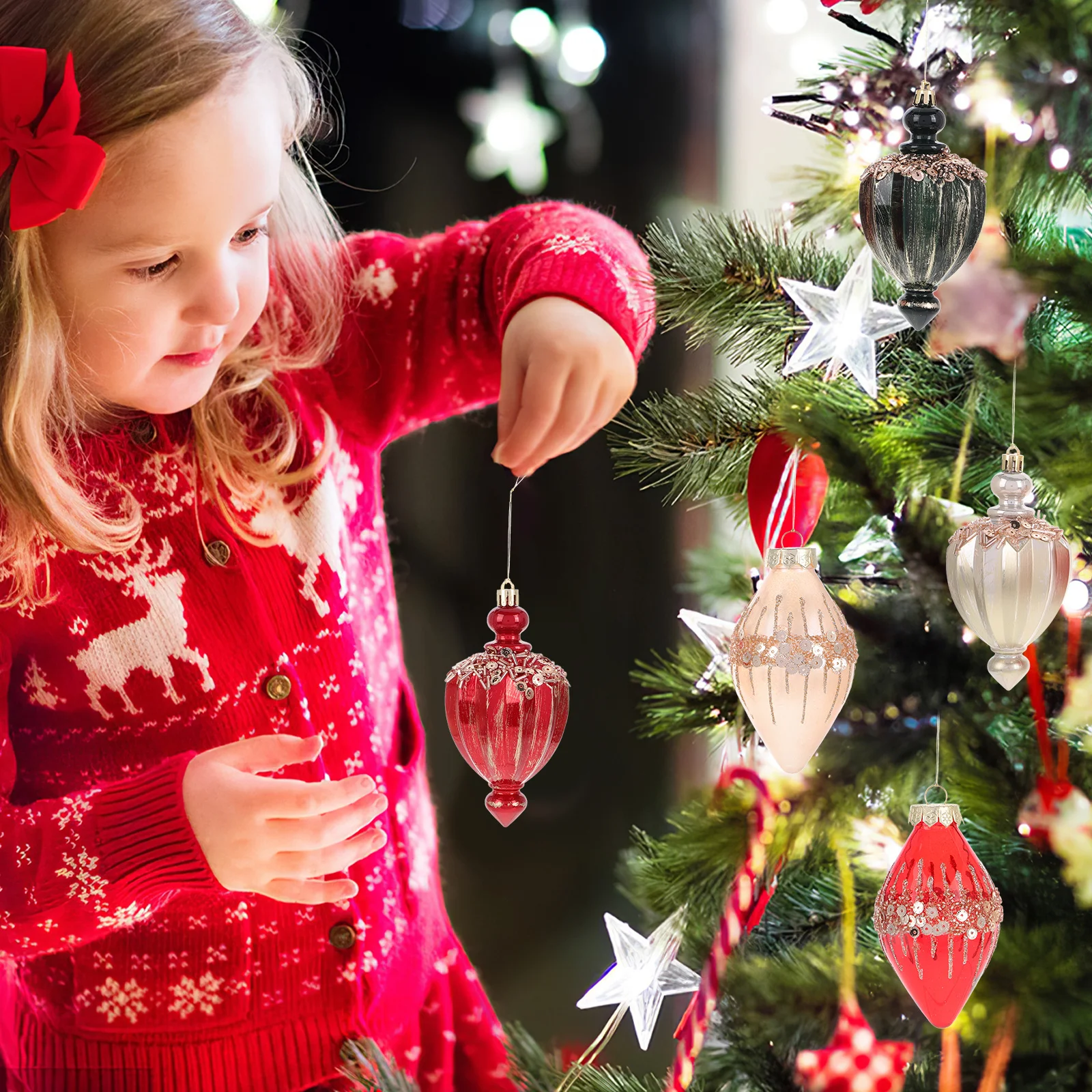 

5Pcs Christmas Tree Hanging Ornaments Water Drop Spiral Plastic Xmas Holiday Decor Set Unique Festive Tree Decorations