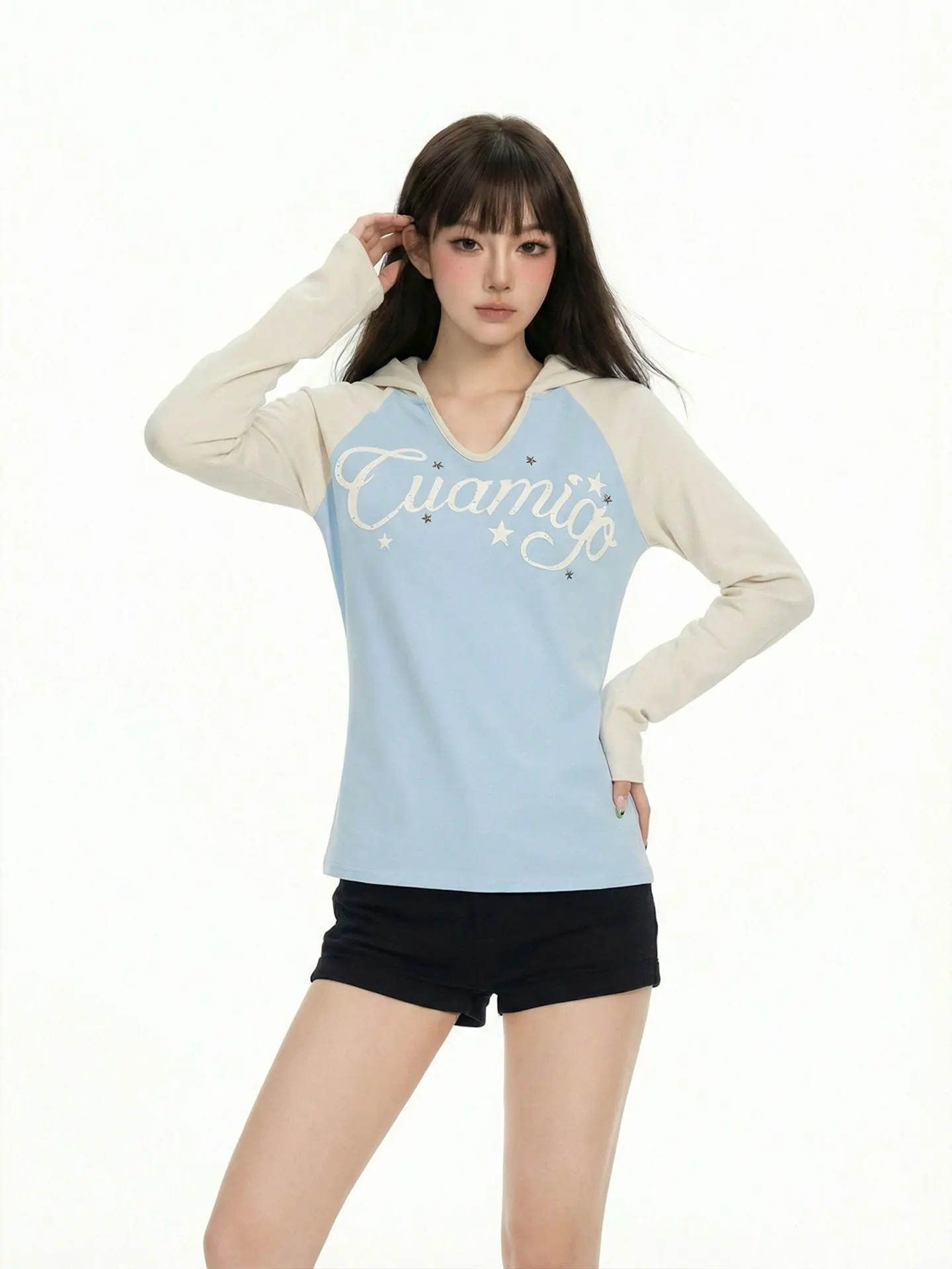 

Женская толстовка K787 в американском стиле с буквенным принтом, облегающая, сексуальная, Y2K, омолаживающая, с капюшоном, весенняя, уличный стиль