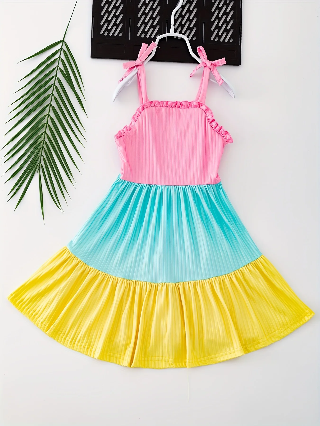 

Girlymax Summer Girls' Tricolor Striped Patchwork Suspender Dress