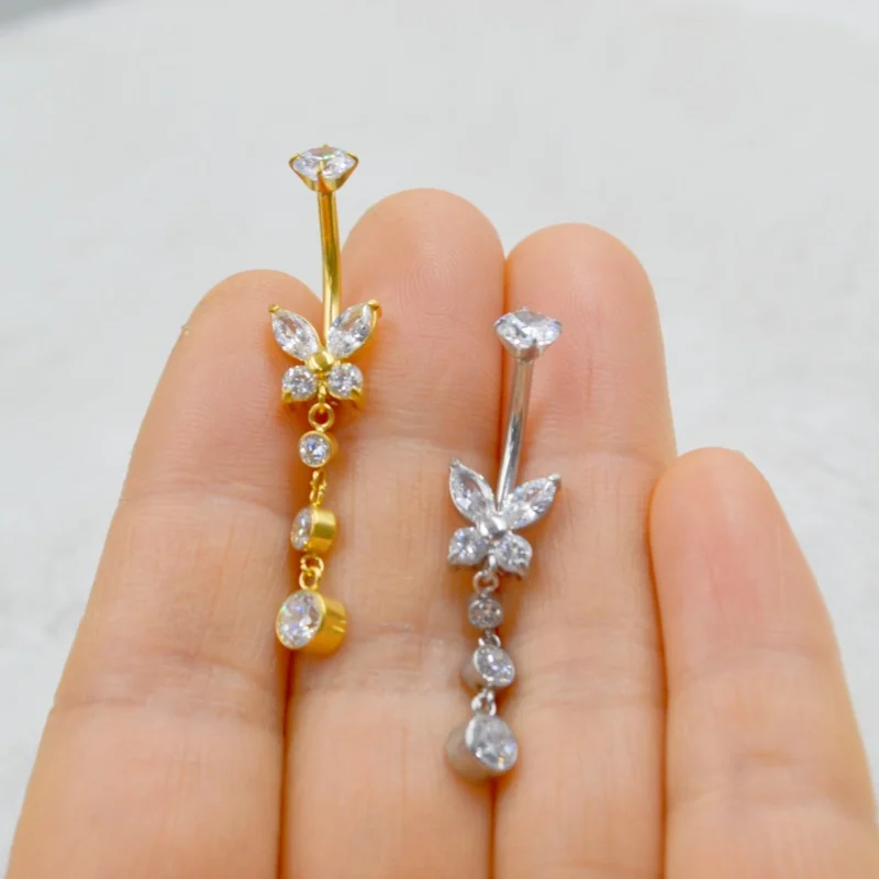 10PCS Surgical Steel Butterfly CZ Navel Belly Button Bar Internally Threaded Navel Rings Body Piercing Jewelry
