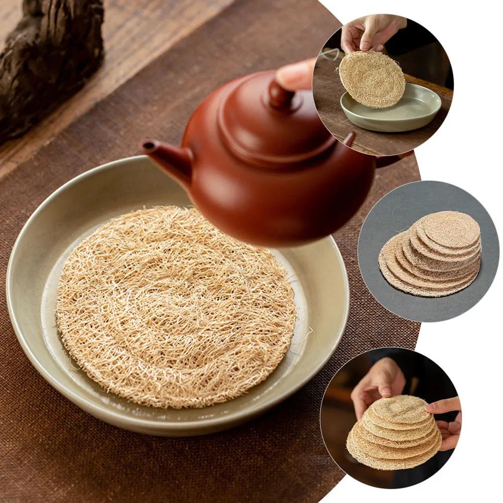 

2pcs Loofah Coaster Round Cup Mat Non-Slip Heat Resistant Tea Tray Coasters Decorative Drink Table Pads For Home Office