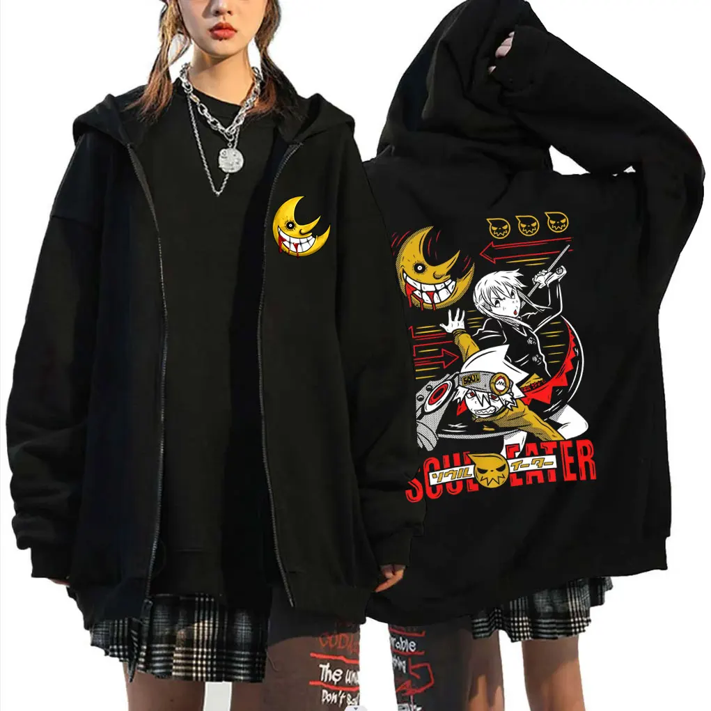 Anime Soul Eater Maka Albarn Soul Evans Graphic Zipper Hoodie Men Women Fashion Oversized Zip Up Hoodes Male Manga Jacket Coat