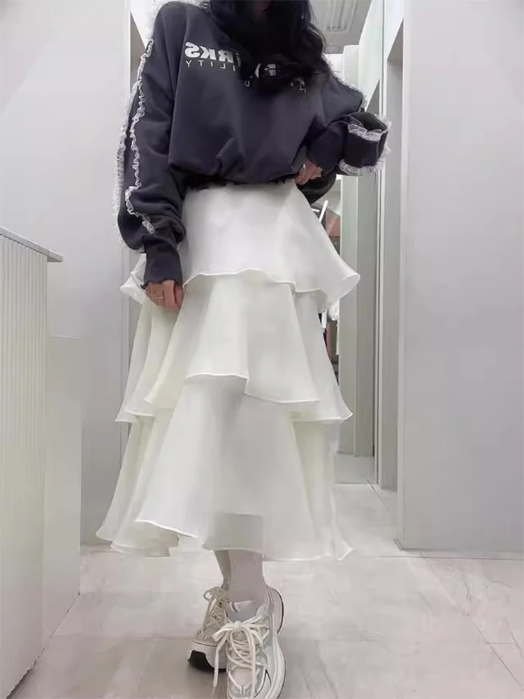 Falda de malla de moda coreana para mujer, Faldas largas lisas de cintura alta para primavera y verano, Faldas Ajustadas elegantes que combinan con todo