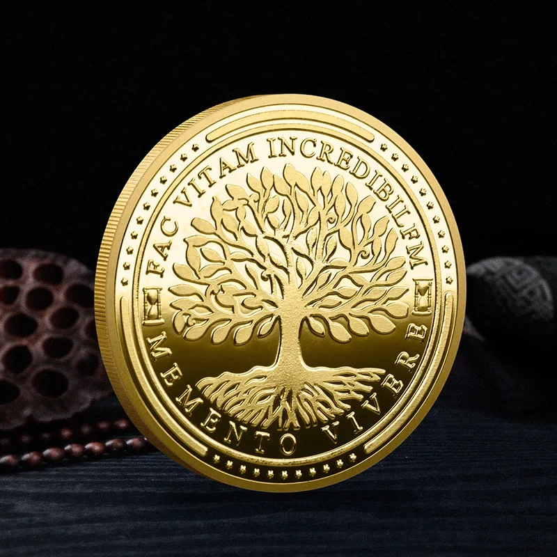 Tree of Life Spot Commemorative Coin Homeless Medal Three-dimensional Relief Gold and Silver Coins Collection