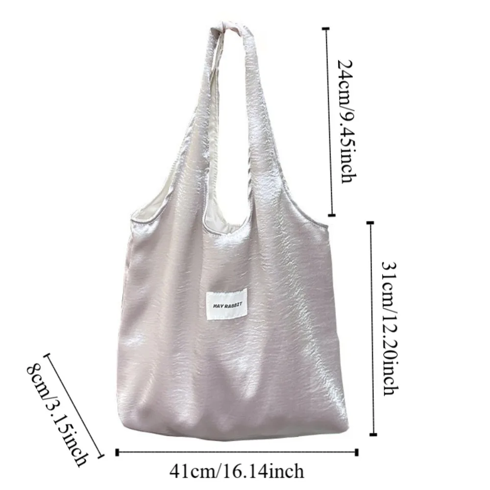 Large Capacity Satin Silk Tote Bag Elegant Foldable Simple Shoulder Bag Lightweight Solid Color Underarm Shopping Bag Gift