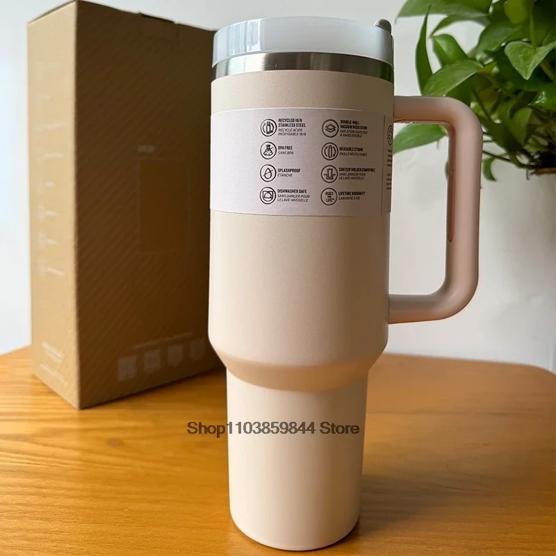 40 oz  Cup Straw Car Travel Mugs Coffee Tumbler Cups for With Handle Insulated Stainless Steel Lid