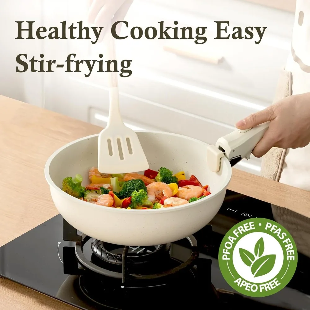 UCClife 30-Piece Nonstick Cookware Set - PFOA/PTFE Free Non-Toxic Pots & Pans, Detachable Handles, Oven & Dishwasher Safe, Scrat