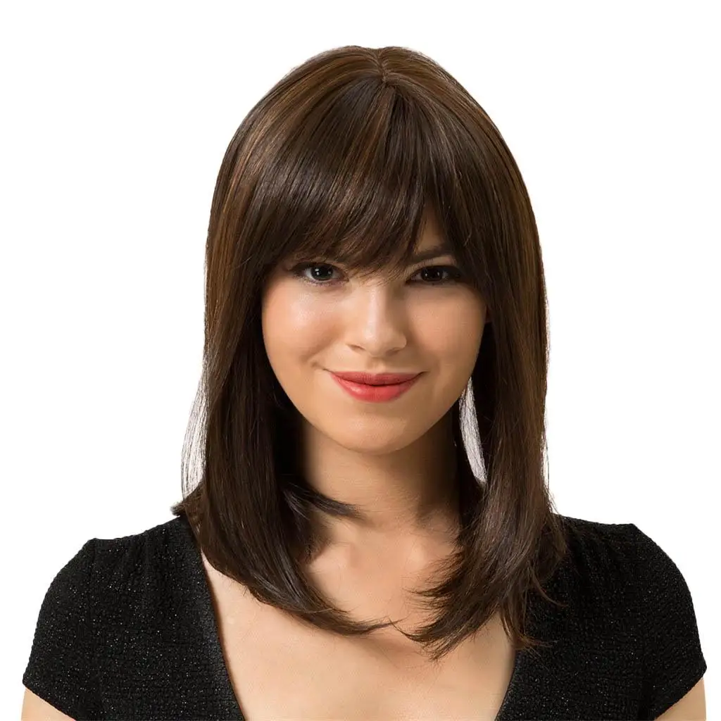 Natural Looking Human Hair Wigs Long Straight Costume Wigs for Women 14 Inch