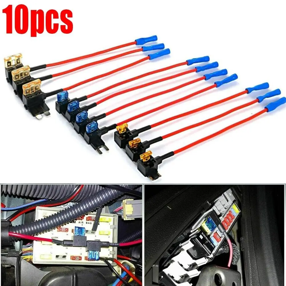 10pcs 3 Types 12V Car Additional Circuit Fuse Adapter Holder With Connector & Blade For Auto Black Boxes Alarms Remote Starters