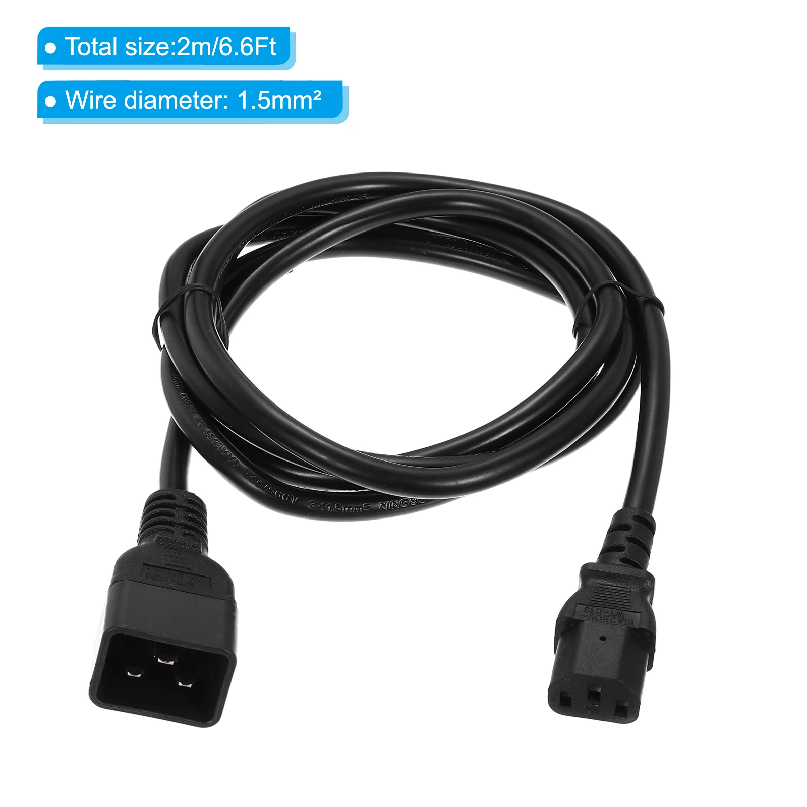 1-10Meter AC Power Cord 3 Prong C20 Male to C13 Female 1.5mm²/2.5mm² 250V 10A 16A PDU Extension Cable for Electronics