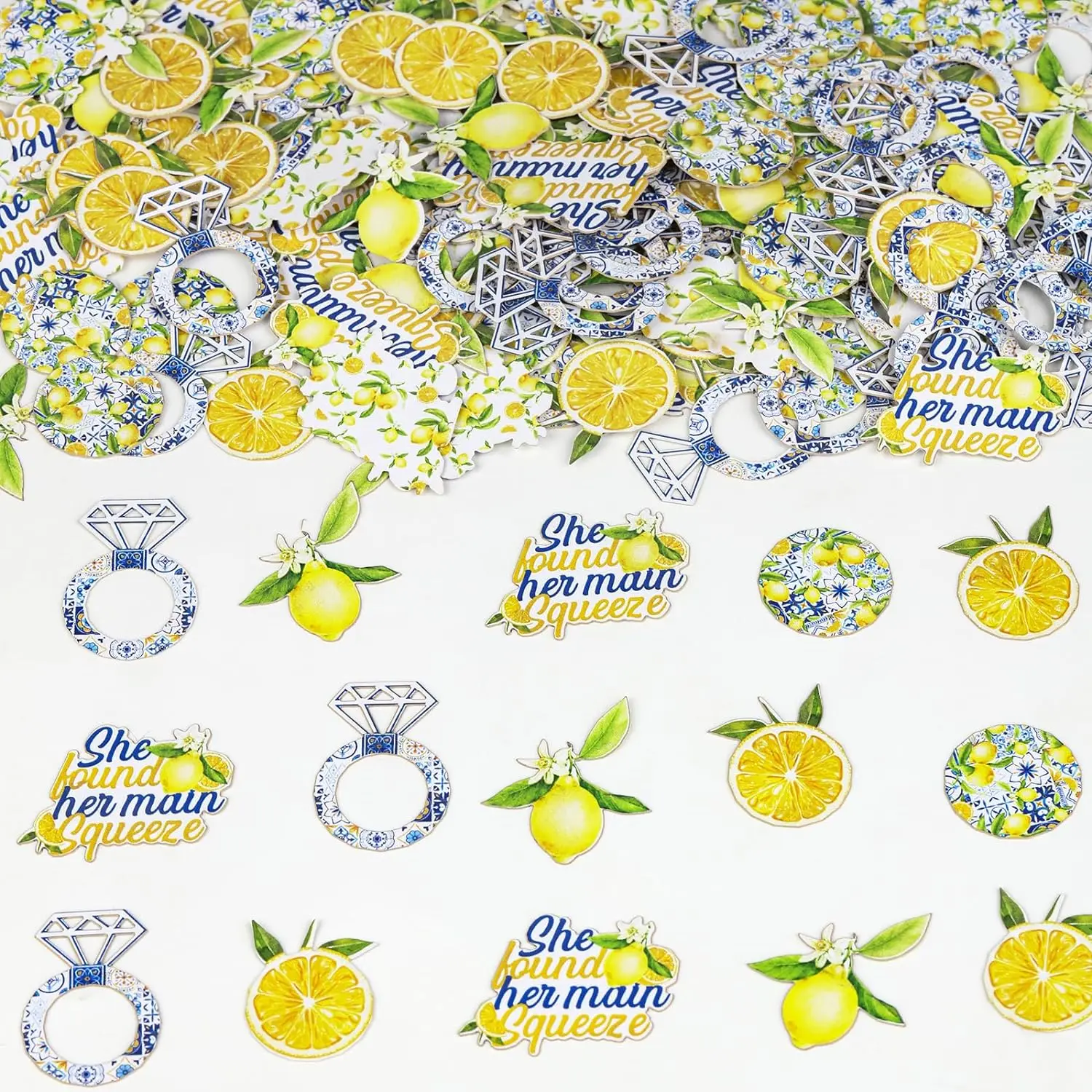 

200PCS She Found Her Main Squeeze Confetti Tile and Lemon Bridal Shower Decor Double Sided Lemonade Scatter Table Decor