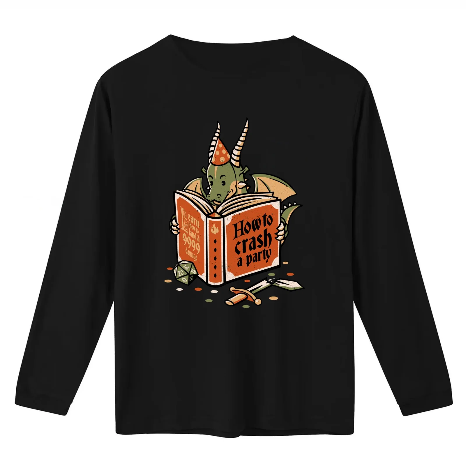 Dragon Reading a Book RPG Party Crashing by Tobe Fonseca T-Shirt Summer Casual Cotton Tee Oversized Streetwear Tops