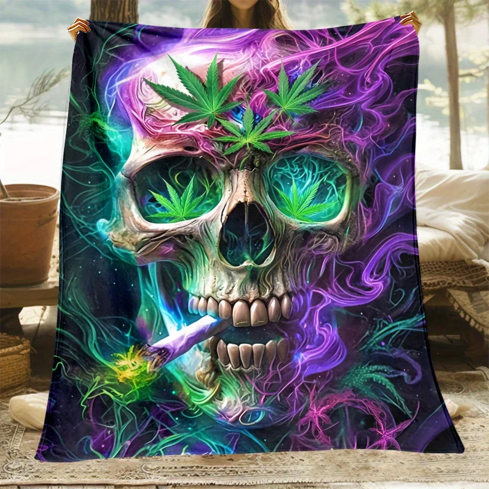 Floral Smoke Skull Halloween Blanket Print for Sofa Chair Skin-Friendly Soft Blanket 2025 New for Home Halloween Decoration