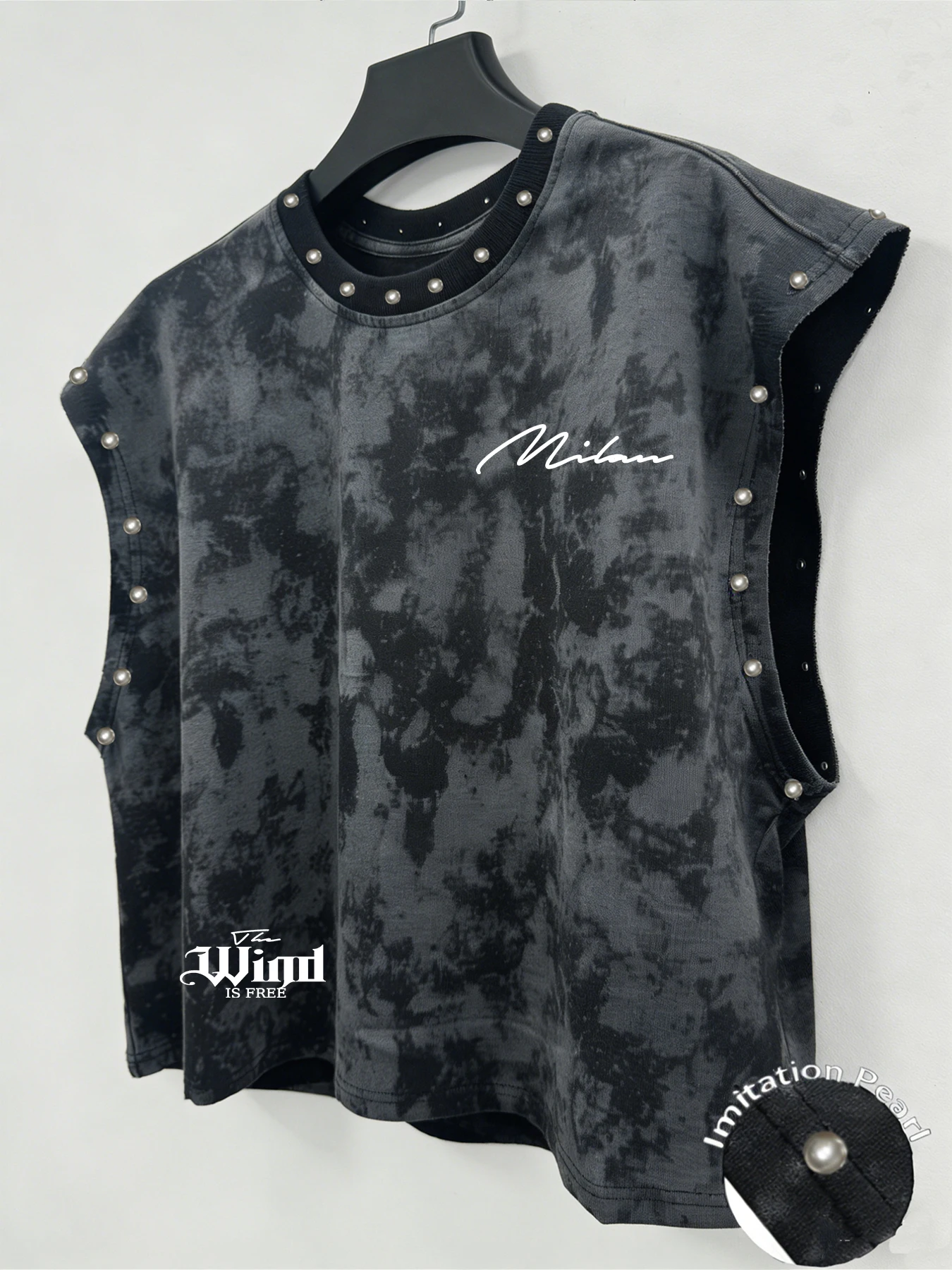 Men Tie Dye Sleeveless Tank Top,  Imitation Pearl  Street Vest  Tank Tops  Sleeveless Graphic Tee Sleeveless T Shirt for Men