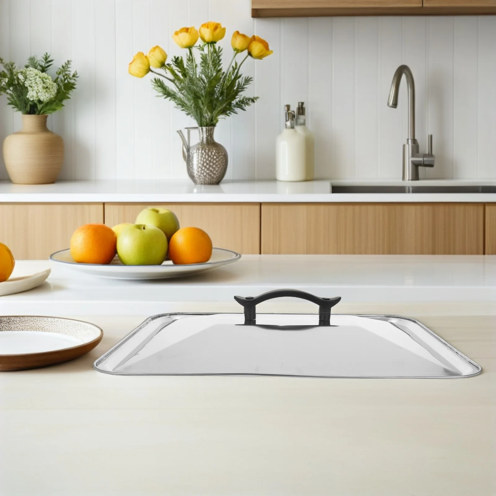 

Stainless Steel Pot Cover 40x30cm Rectangular Lid Anti Oil Splashing Cooking Tool Kitchen Gadget for Home Restaurant Use