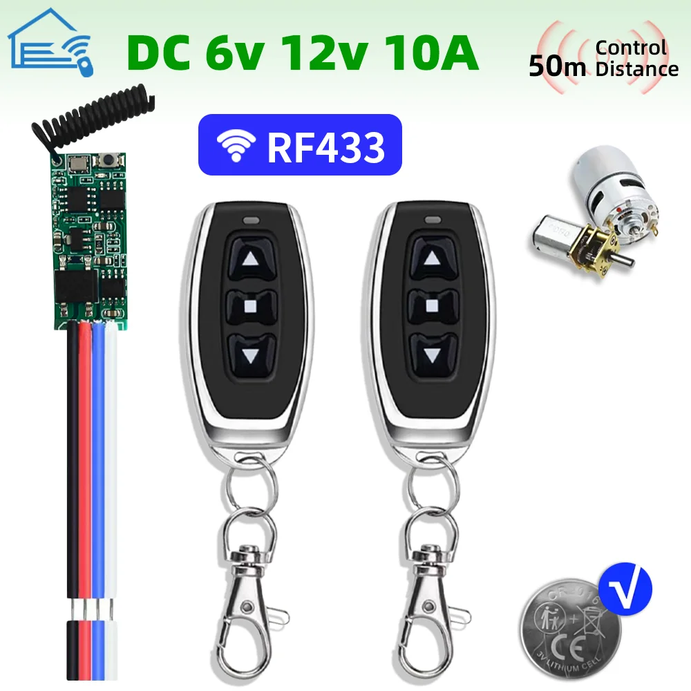 433MHz RF universal micro motor remote control switch, DC 6V/12V/18V/24V relay module, 50-meter transmitter, wireless receiver s