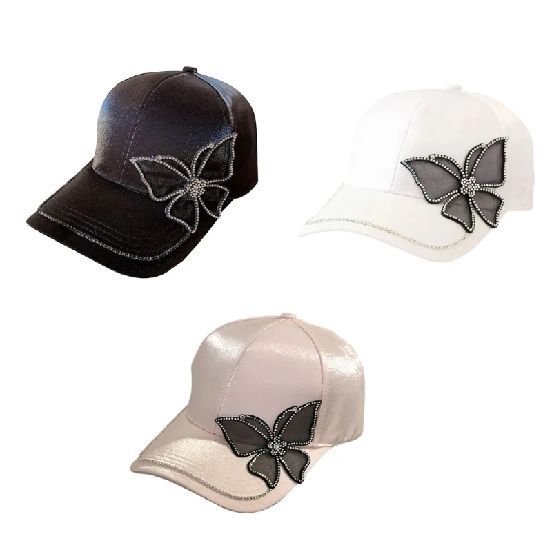 

Stylish Rhinestones Butterfly Hat Casual Street Baseball Hat Sunproof Headwear