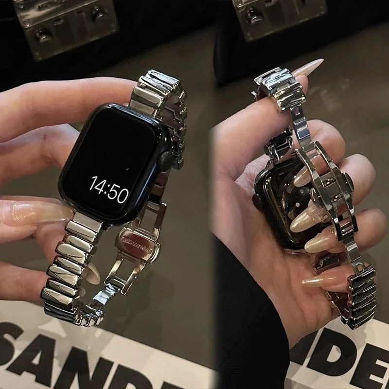 Stainless Steel Slim Band For Apple Watch Strap Ultra 2 49mm 46 45 44 42 41 40 38mm Women Bracelet iWatch S12 11 10 9 8 7 6 5 SE