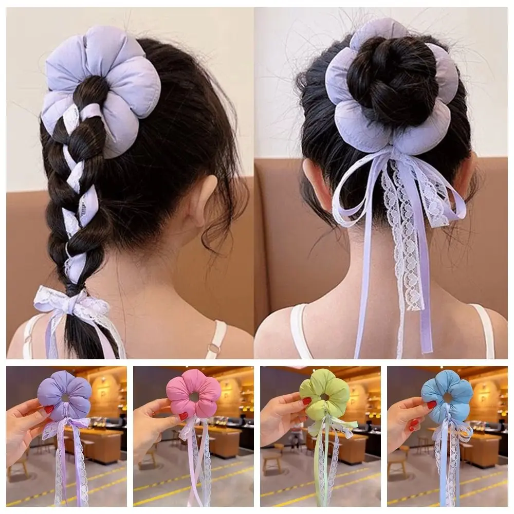 

Exaggerated Children's Flower Scrunchies Ribbon Cotton Filled Large Hair Scrunchies Hair Tie Korean Style Braid Hair Ring Kids