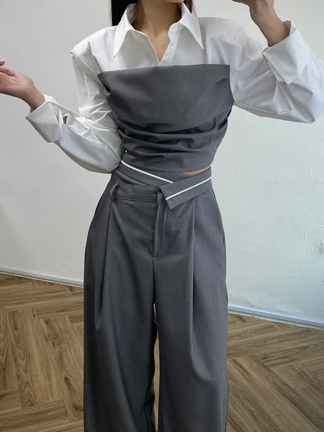 Color Blo Pleated ort irt Women's High Waist Uneven Pants Spring New Design Sensation Commute Sle Pure E-commerce