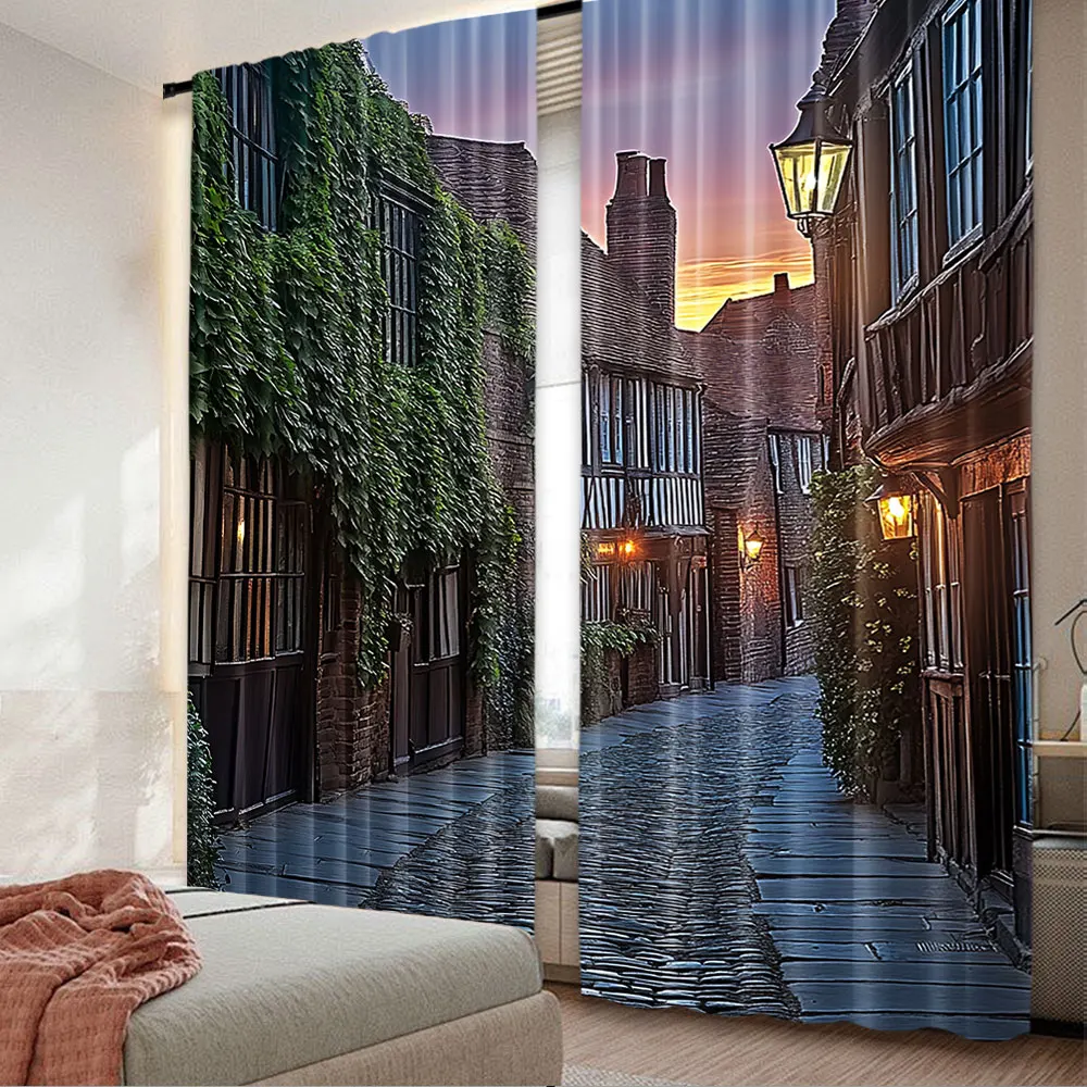 2Pcs Evening Sunset On The Cobbles At Street In East Sussex Cottages Houses For Bedroom Living Room And Dining Room