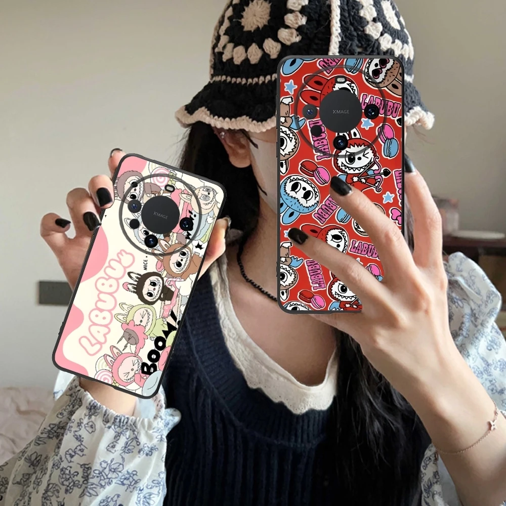 Cute Labubu Painting Mobile Cell Phone Case for Huawei Mate 60 50 40 30 20 10 Pro Plus Lite E 5G Black Soft Phone Cover Shell