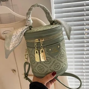 

2025 New Fashion Women's Crossbody Bags Mini Cylindrical Handbags Letter Bucket Bags Female Luxury Crossbody Bags With Scarves