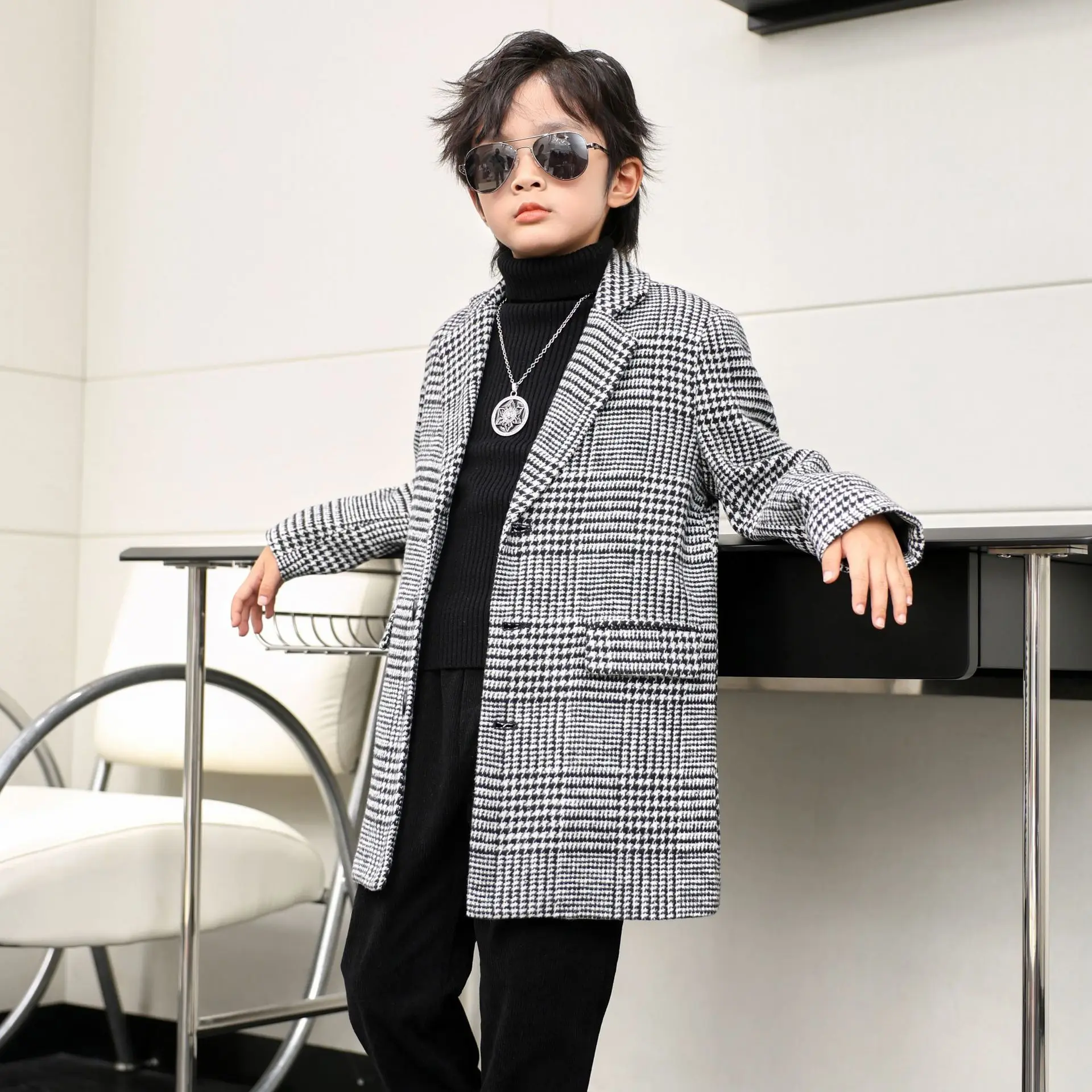 Children Winter Warm Wool Coat Korea Boys Windproof Outdoor Long Jacket Kids Fromal Birthday Party Photography Woolen Snow Coat