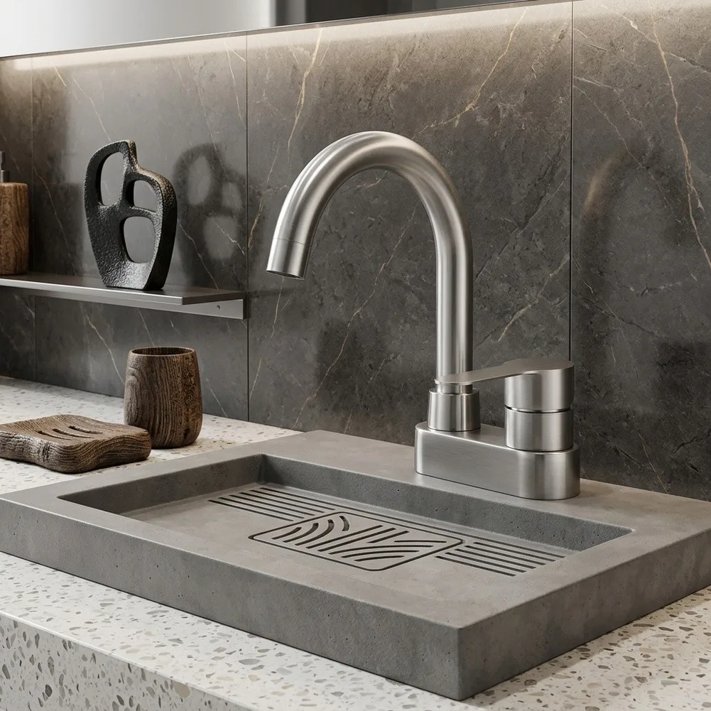 Stainless Steel Basin Faucet Two Hole Modern Minimalist Lift Up Type With Disc Valve Core For Bathroom Sink Washbasin Mixer Tap