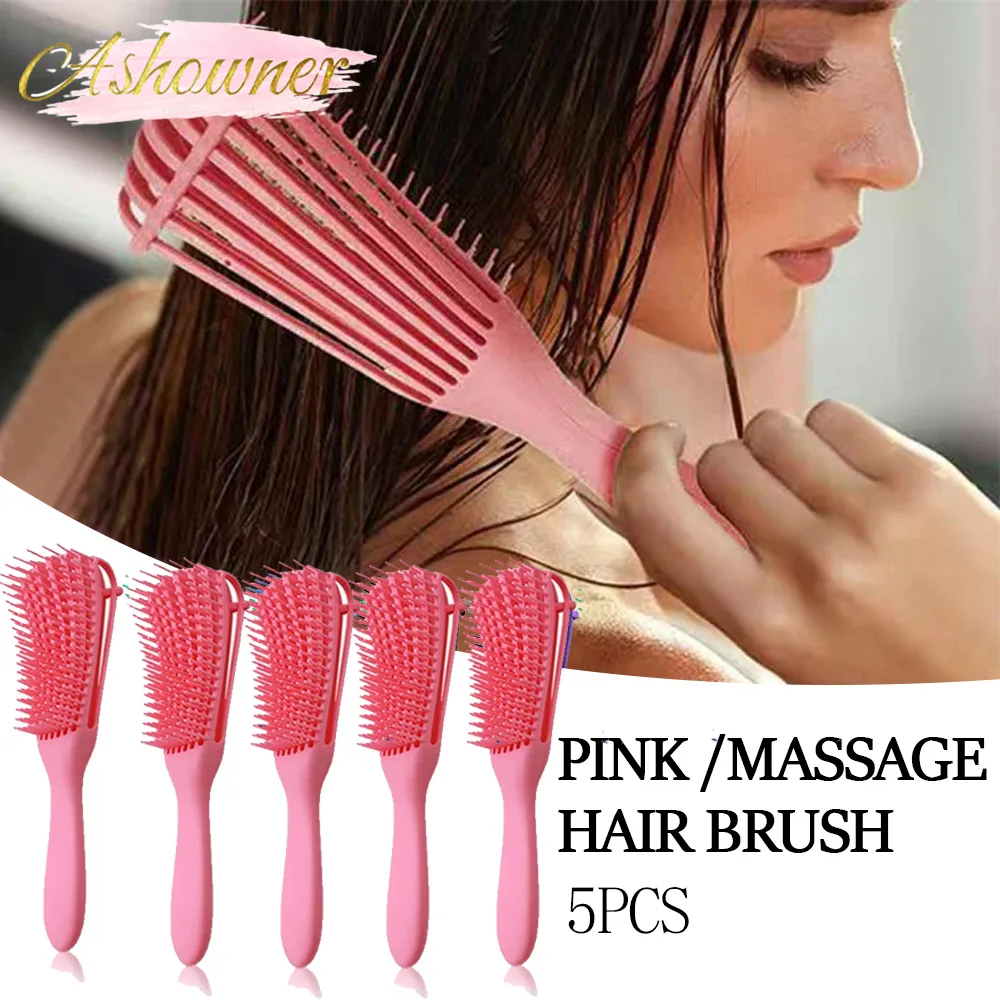 

5pcs Pink Hair Brush Detangling Brush Scalp Massage Hair Comb Adjust Octopus Curly Comb Women Hairbrush for Salon Hairdressing