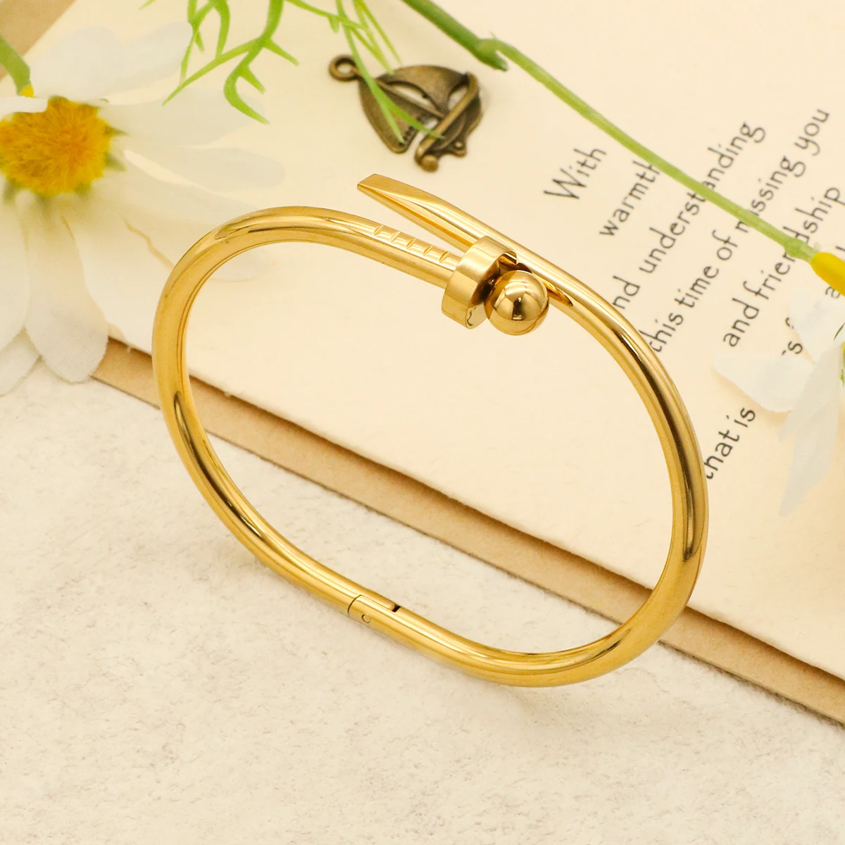 1 Piece Stainless Steel Nail Ball Shape Bangle Bracelet for Men Women