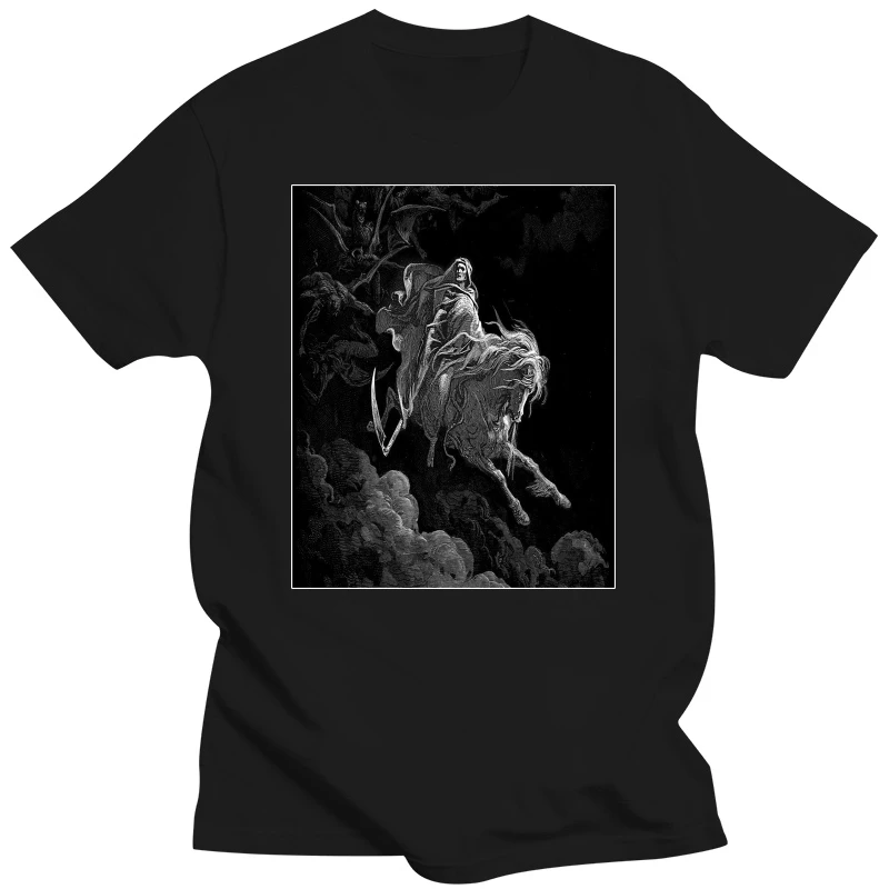 The Vision Of Death Screen Printed T Shirt Gustave Dore Death Rides A Pale Horse Tshirt Men Cotton Tees