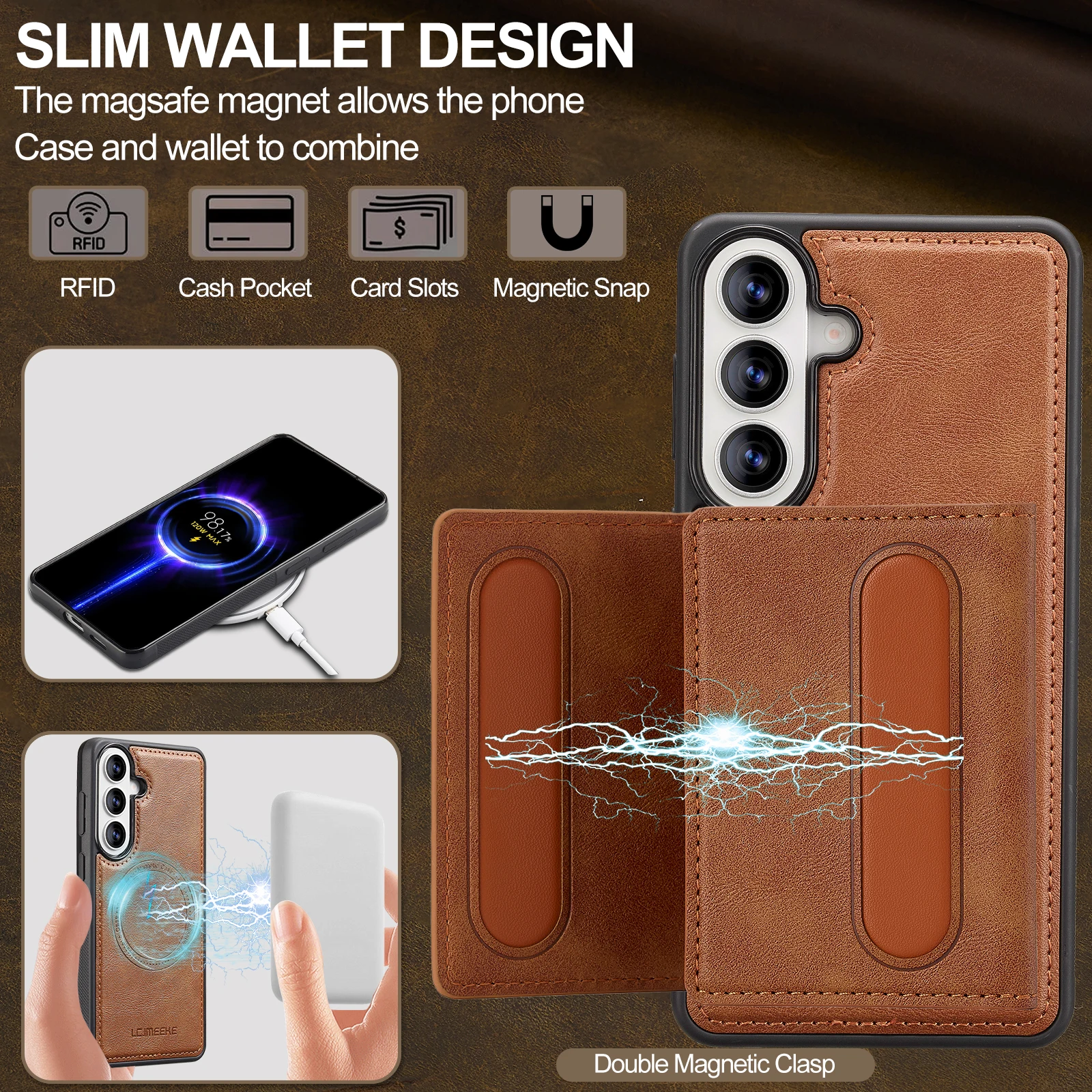 Etui z odłączanymi kartami magnetycznymi, portfelem i bezprzewodowym ładowaniem do Samsunga S26 Ultra S25 Plus S24 S23 A57 A37 A36 A56 A17 — zdjęcie produktu 5