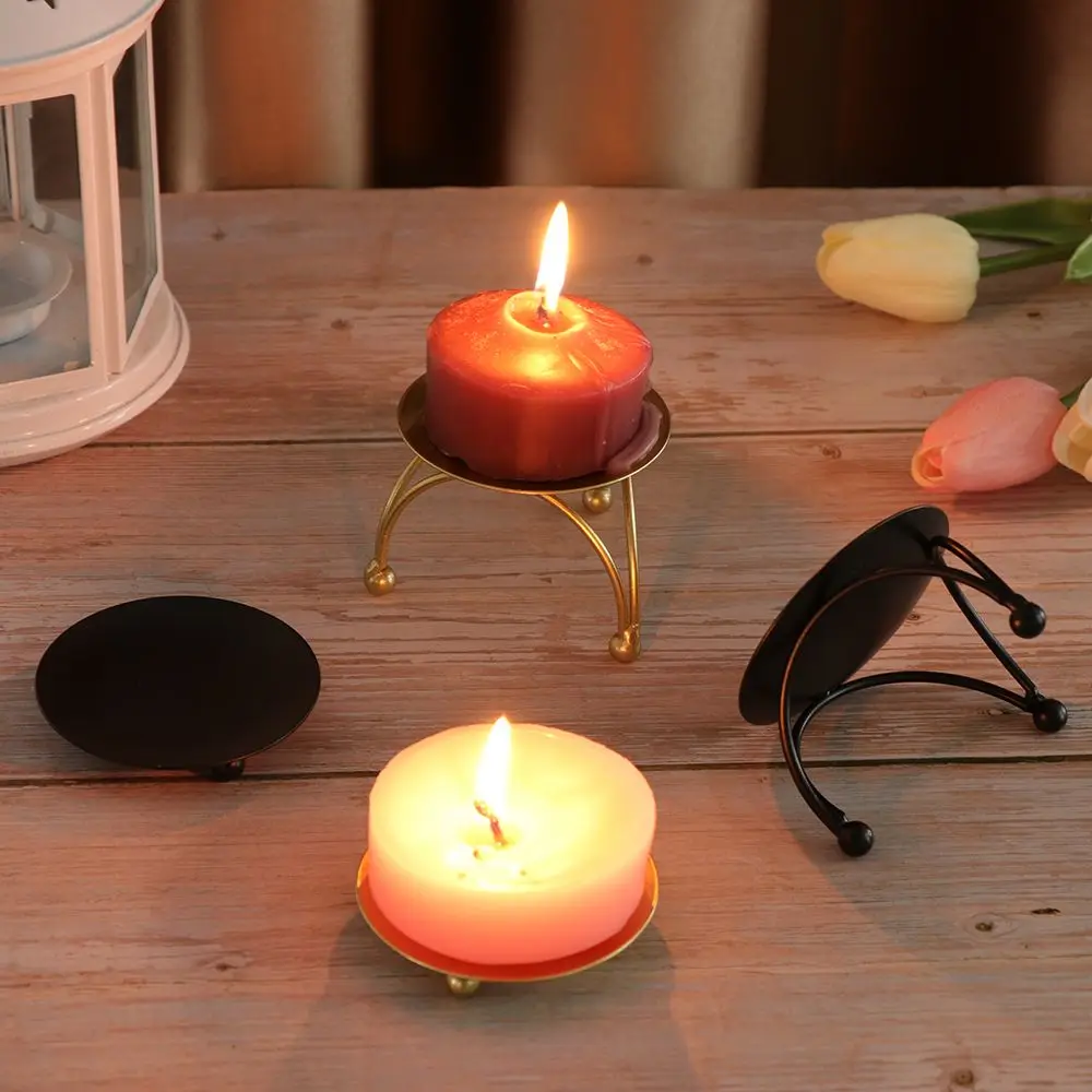 Nordic Style Candle Holder Black Gold Round Plate Candlestick Wrought Iron Craft Candelabra Wedding Festival Party Supplies Gift