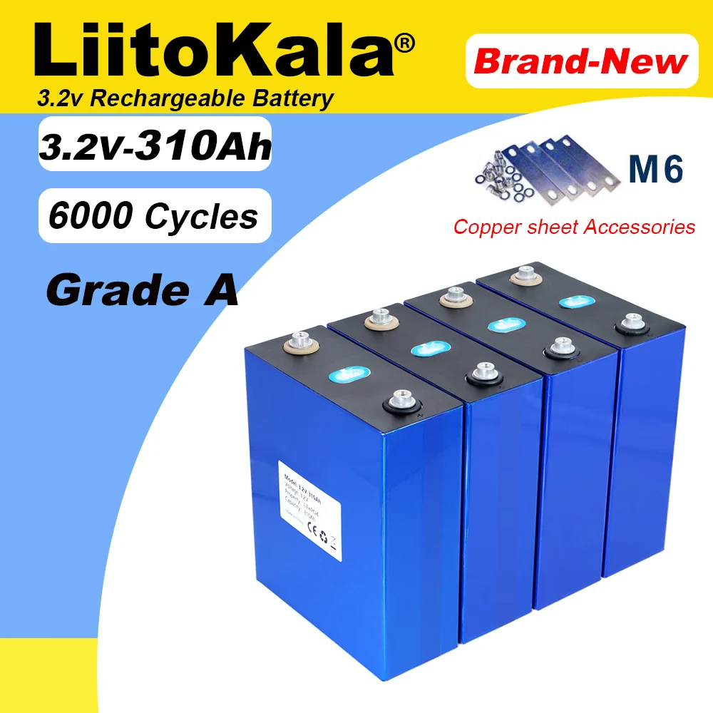 LiitoKala 3.2V 310Ah Lifepo4 Rechargeable Battery Lithium Iron Phosphate Travel Solar RV Cell 12v 24v 36V Cell Grade A Tax Free