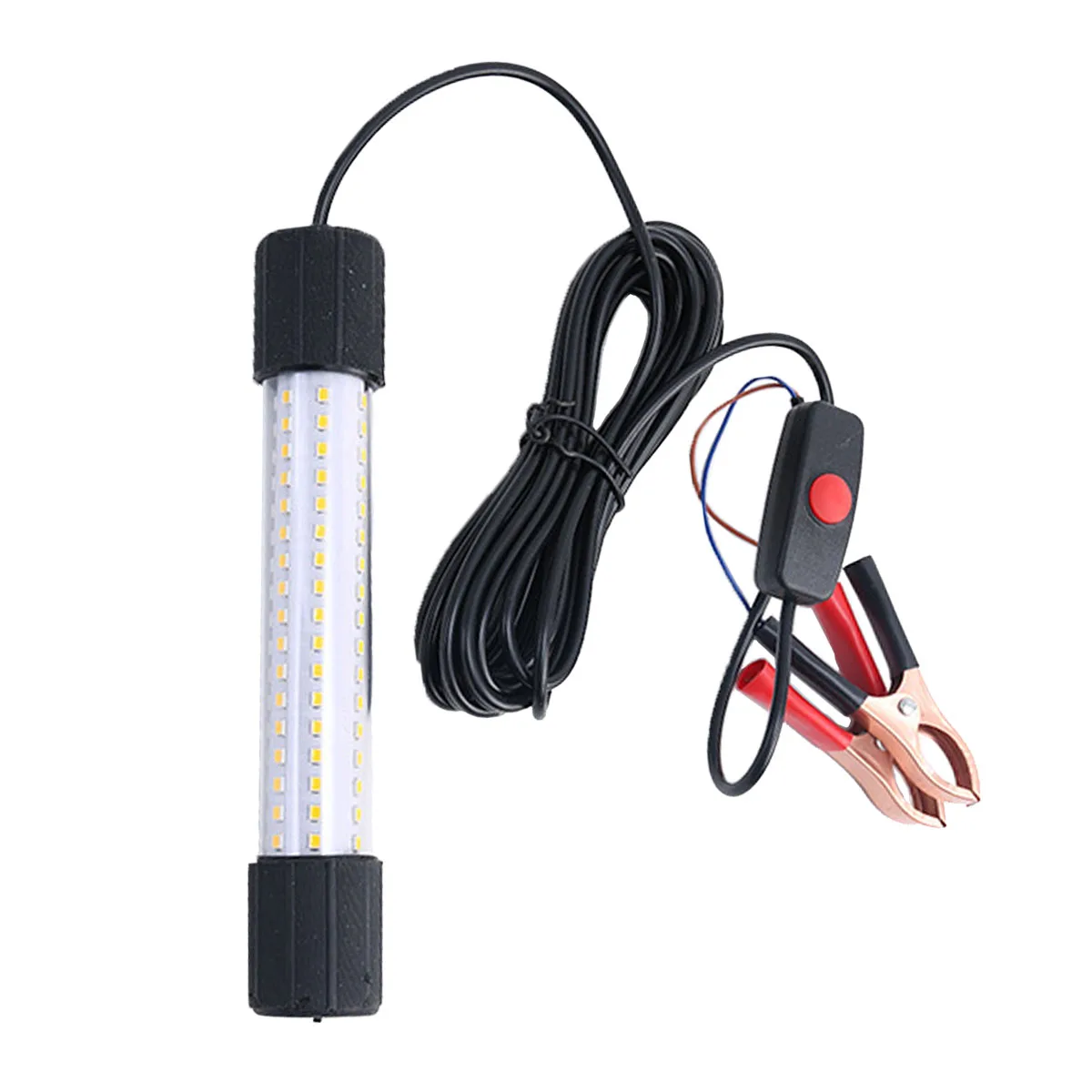 Underwater Fishing Lamp 15W Waterproof Submersible Fish Finder Light Attract Squid Krill Light with Power Cord and Battery Clip