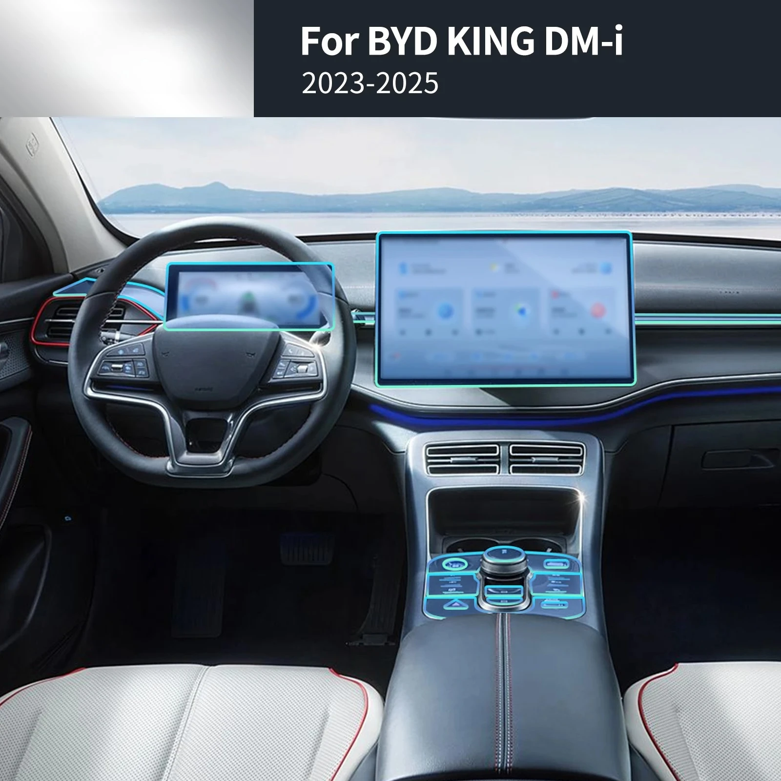 

Защитная пленка PPF для BYD KING DM-i 2025 2024 2023: Прозрачная TPU-пленка для интерьера, панели переключения передач, GPS и центральной консоли