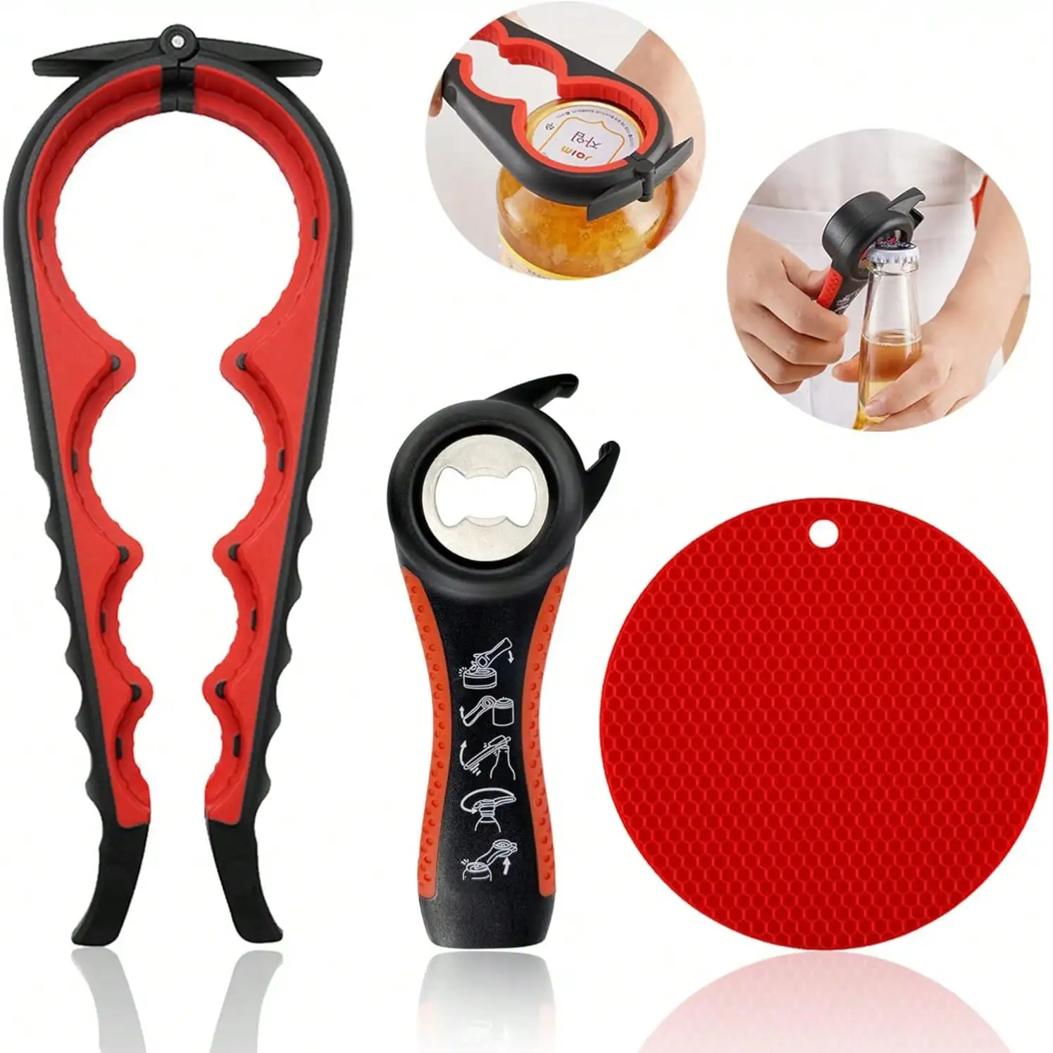 

Jar Opener For Weak Hands, Seniors With Arthritis, 5 In 1 Multi Function Bottle Opener Lid Opener For Arthritic Hands With N Slip Rubber Jar Opener Gripper Pad